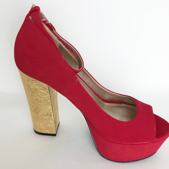 Qupid Dark Red peep Toe Ankle Strap Platform size7 - Picture 4 of 13